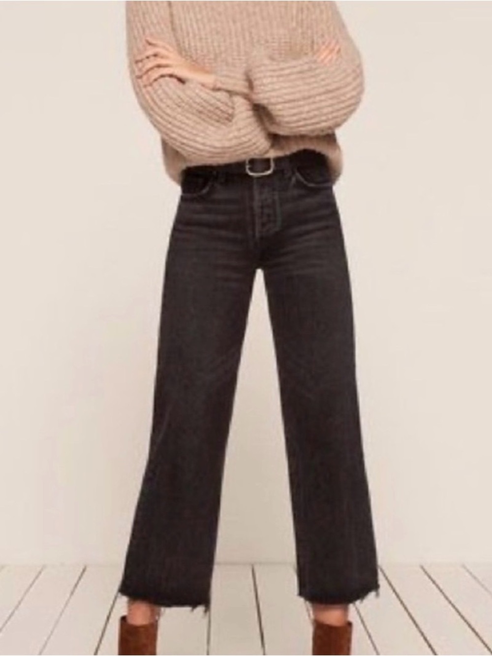 Reformation Black wash fawcett Jean. Size 27. Frayed edge straight ankle jeans